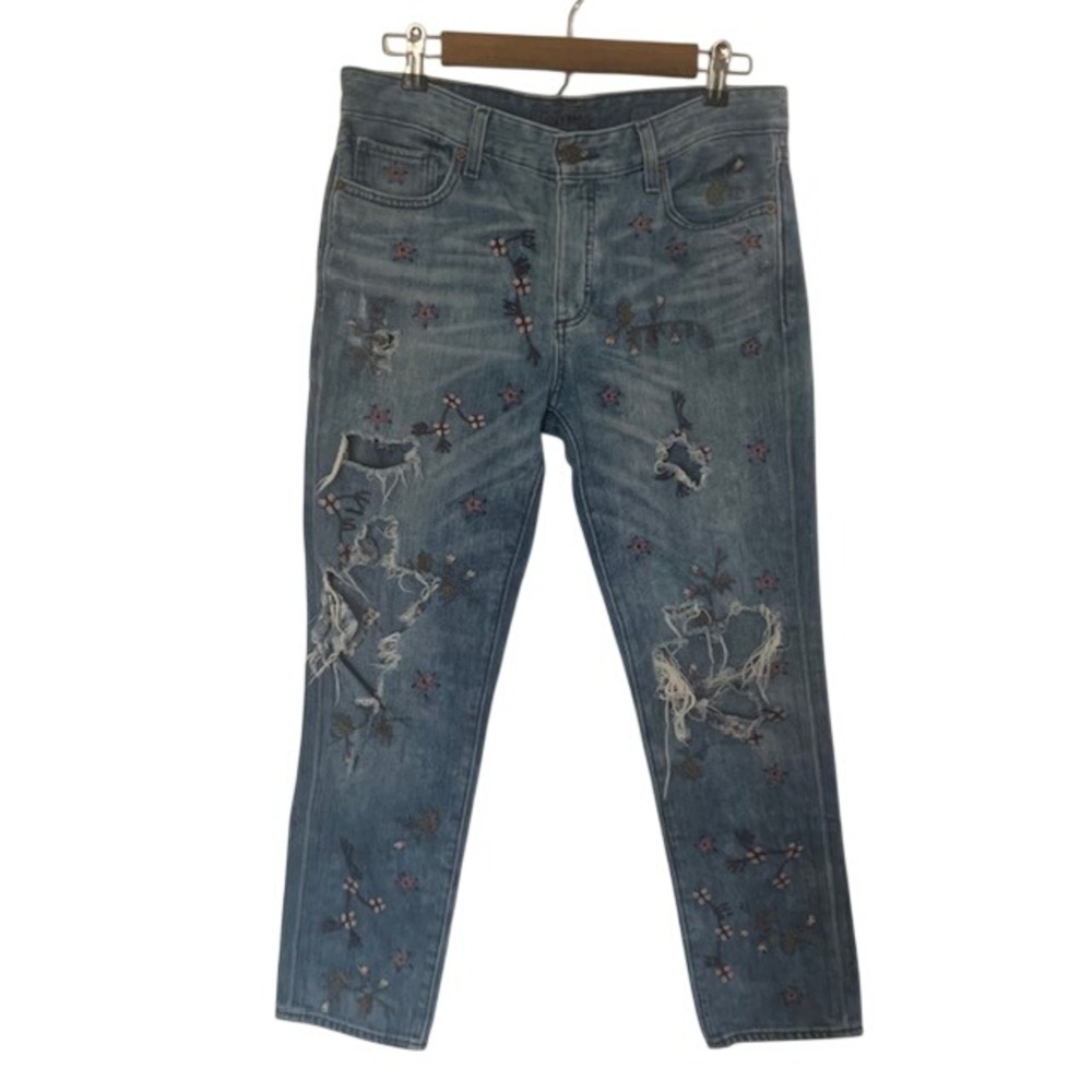 Lucky Brand 4/27 Candiani Italian Denim Sienna Slim Boyfriend Jeans Embroidered